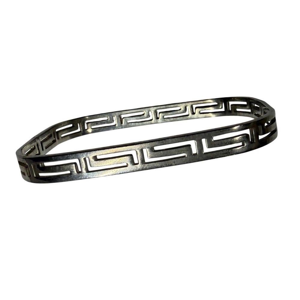 Sterling Silver 925 Greek/Native Key Meander Geometric Rectangle Bangle Bracelet